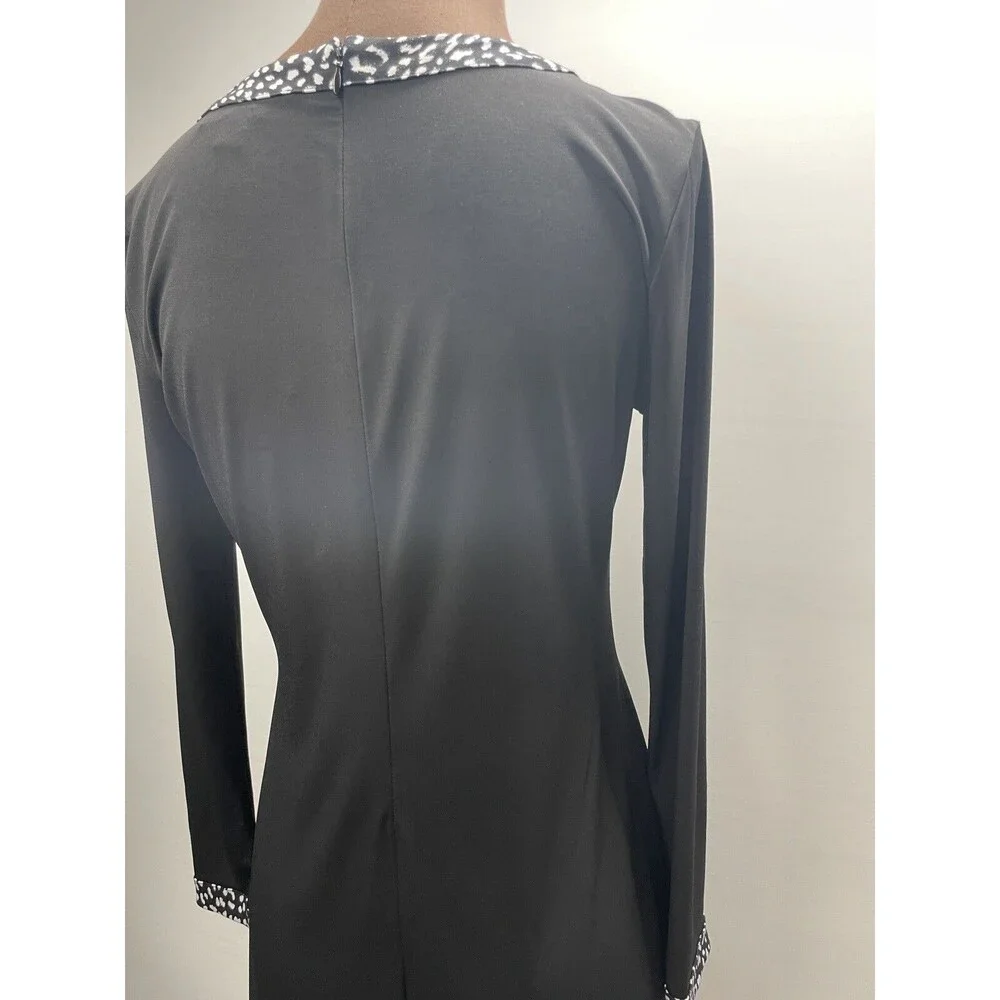 Michael Kors Black Long Sleeve Dress w/ Black & White Animal Print Trim Size M